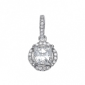 925 Sterling Silver CZ Pave Round Fancy Pendant
