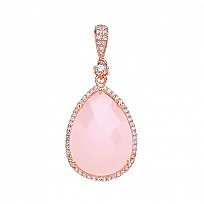 Rose Gold Plated Tear Drop Pendant With Pink Quartz Stone
