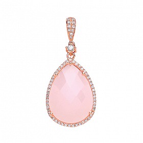 Rose Gold Plated Tear Drop Pendant With Pink Quartz Stone