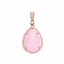 Rose Gold Plated Tear Drop Pendant With Pink Quartz Stone