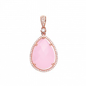 Rose Gold Plated Tear Drop Pendant With Pink Quartz Stone