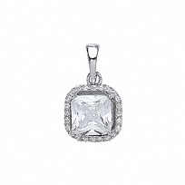 925 Sterling Silver CZ Princess Cut Pendant In A Claw Set Setting
