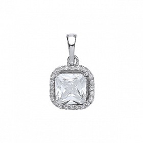 925 Sterling Silver CZ Princess Cut Pendant In A Claw Set Setting