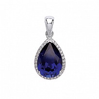 925 Sterling Silver CZ & Sapphire (PS9x13) Fancy Tear Drop Pendant