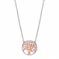 925 Sterling Silver & Rose Gold Plated CZ Tree Of Life Pendant w/Chain