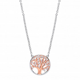 925 Sterling Silver & Rose Gold Plated CZ Tree Of Life Pendant w/Chain