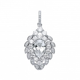 925 Sterling Silver CZ Cluster Fancy Drop Pendant