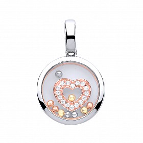 925 Sterling Silver & Rose Gold Sapphire Glass CZ Heart Pendant