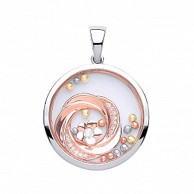 925 Sterling Silver & Rose Gold Sapphire Glass CZ Flower Pendant