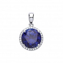 925 Sterling Silver CZ Round Creative Sapphire Pendant