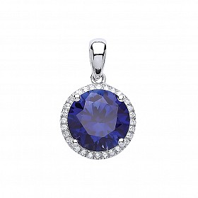 925 Sterling Silver CZ Round Creative Sapphire Pendant