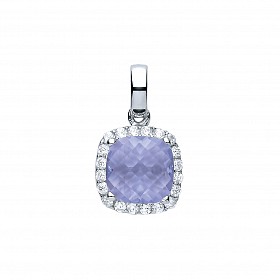 925 Sterling Silver CZ & Aquamarine Cushion Cut Fancy Pendant