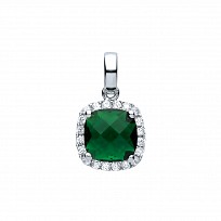 925 Sterling Silver CZ & Emerald Cushion Cut Fancy Pendant