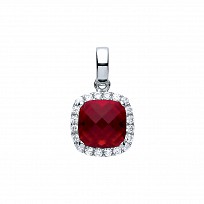 925 Sterling Silver CZ & Ruby Cushion Cut Fancy Pendant