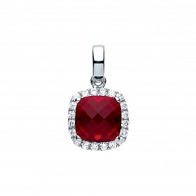 925 Sterling Silver CZ & Ruby Cushion Cut Fancy Pendant