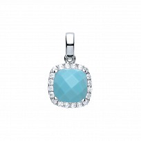 925 Sterling Silver CZ & Turquoise Cushion Cut Fancy Pendant