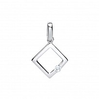 925 Sterling Silver Fancy Square Pendant With A Single Stone