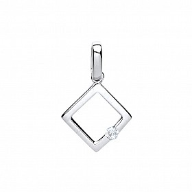 925 Sterling Silver Fancy Square Pendant With A Single Stone