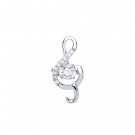 925 Sterling Silver CZ Music Note Pendant With A Floating Stone