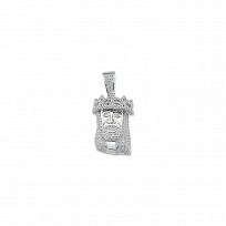 Silver CZ Small Crowned Jesus Head Pendant