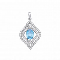 925 Sterling Silver CZ & Aqua Blue Pendant