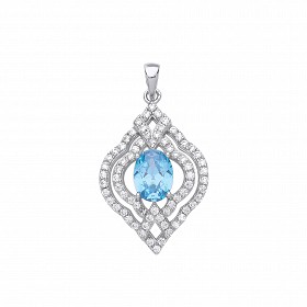 925 Sterling Silver CZ & Aqua Blue Pendant