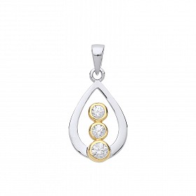 925 Sterling Silver & Gold Plated CZ Fancy Pendant