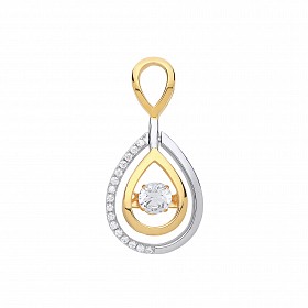 925 Sterling Silver & Gold Plated Floating CZ Pear Shape Pendant