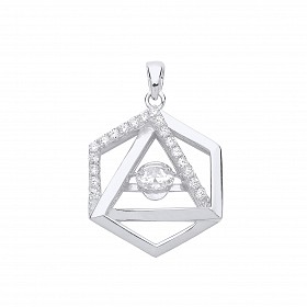 Gold Plated Floating CZ Hexagon Double Link Pendant