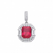 Silver Rhodium Plated CZ & Ruby Fancy Pendant