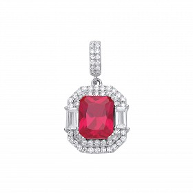 Silver Rhodium Plated CZ & Ruby Fancy Pendant