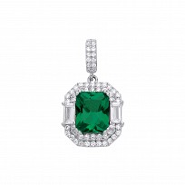 Silver Rhodium Plated CZ & Emerald Fancy Pendant