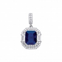 Silver Rhodium Plated CZ & Sapphire Fancy Pendant