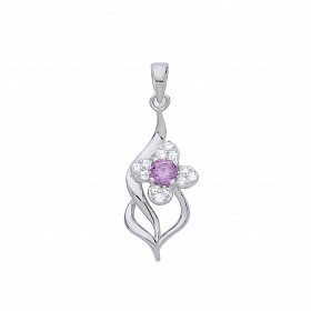 Rose Gold Plated CZ & Amethyst Flower Pendant