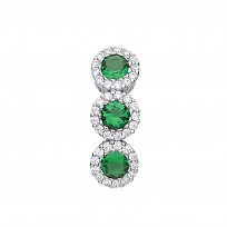 925 Sterling Silver Triple CZ & Emerald Drop Pendant
