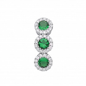 925 Sterling Silver Triple CZ & Emerald Drop Pendant