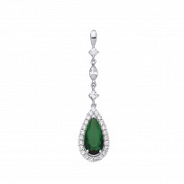 925 Sterling Silver CZ & Emerald Pear Drop Dangling Pendant