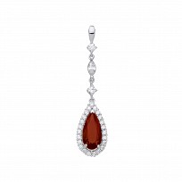Silver CZ & Ruby Pear Drop Dangling Pendant