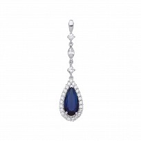 Silver CZ & Sapphire Pear Drop Dangling Pendant