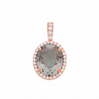 Rose Gold Plated Oval CZ & Light Olive Stone Pendant