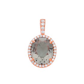 Rose Gold Plated Oval CZ & Light Olive Stone Pendant