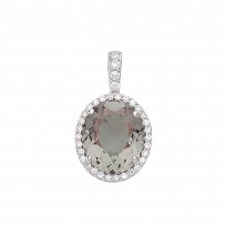 925 Sterling Silver Oval CZ & Light Olive Stone Pendant