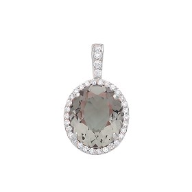 925 Sterling Silver Oval CZ & Light Olive Stone Pendant