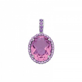 925 Sterling Silver CZ & Amethyst Oval Pendant