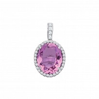925 Sterling Silver Amethyst CZ Oval Pendant with Colourless CZ's