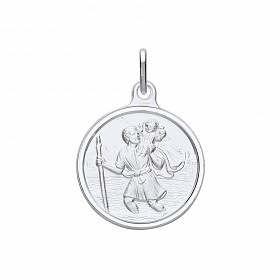 925 Sterling Silver Rhodium Plated Medium St Christopher Pendant