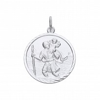 925 Sterling Silver Rhodium Plated Large St Christopher Pendant