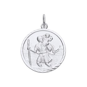 925 Sterling Silver Rhodium Plated Large St Christopher Pendant
