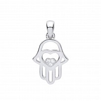 Silver CZ Heart Hamsa Pendant