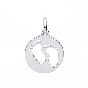 Silver Baby Footprint Disc Pendant